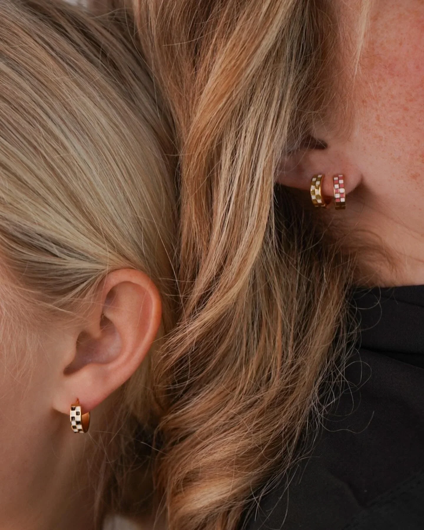 Pink Checker Titanium Hoops - Image 3
