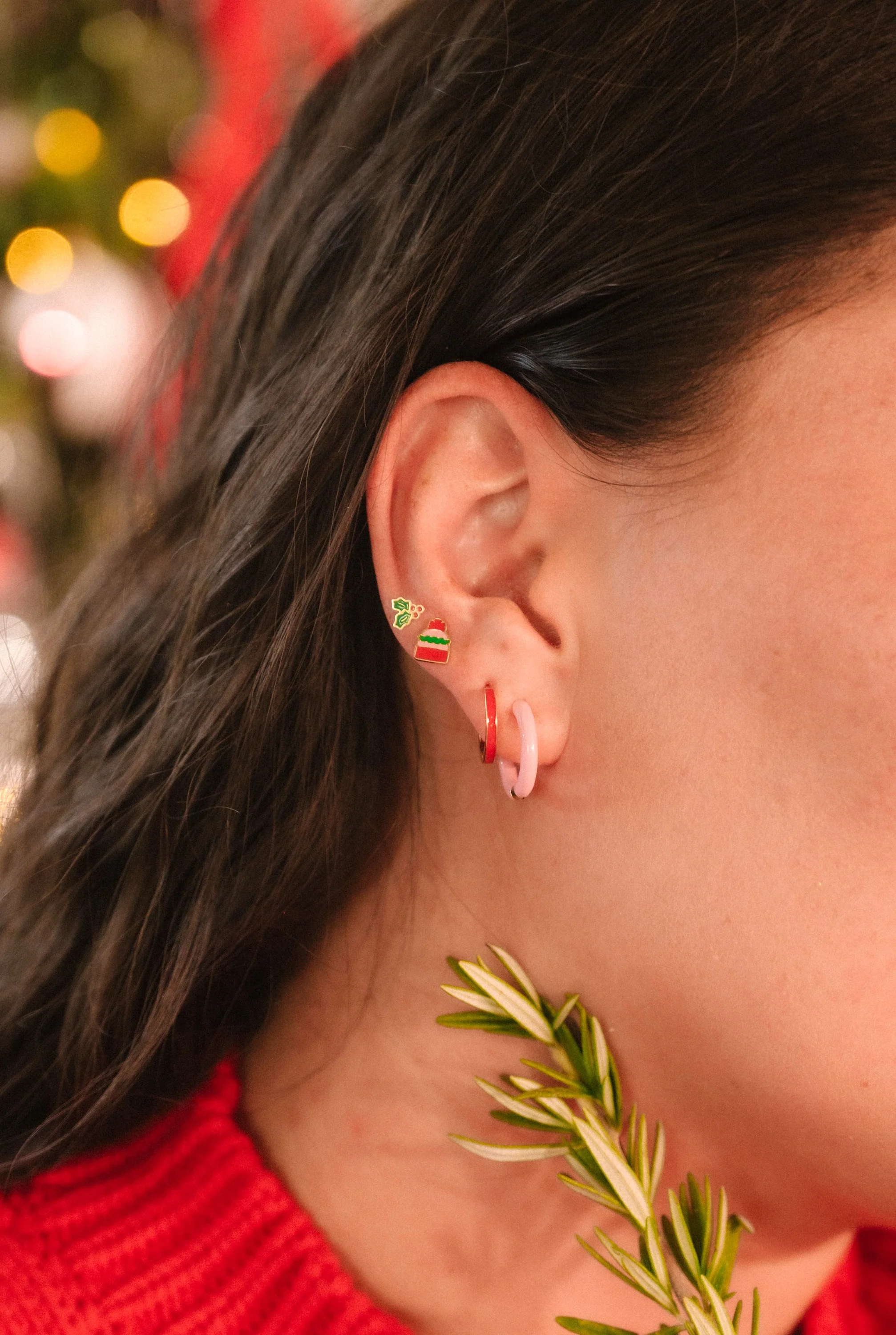 Red Stripe Enamel Titanium Hoops - Image 2